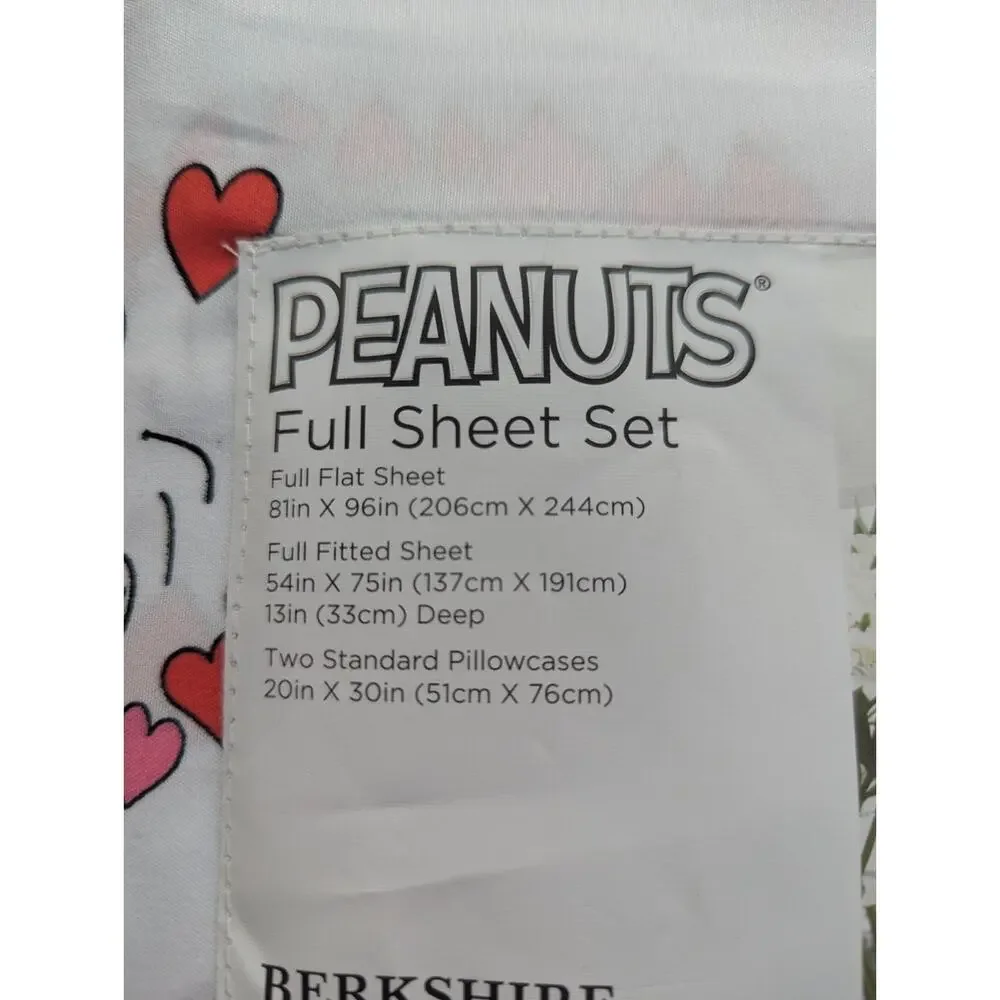 Peanuts Full Sheet Set Berkshire Blanket Home Co Snoopy Love Heart NEW Valentine